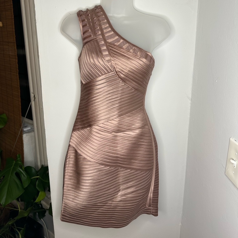 BCBGMaxAzria One-Shoulder Dress in Mauve